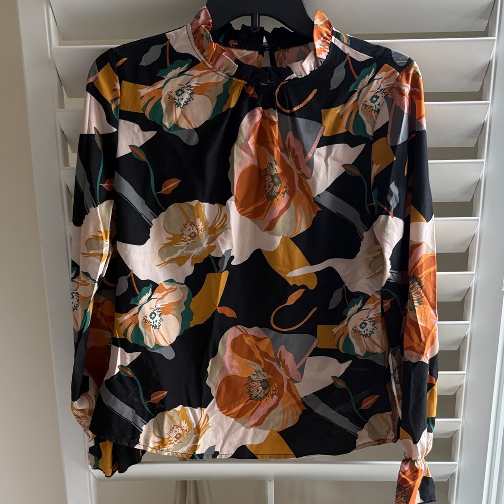 Amazon Floral Women's Blouse - Black, Orange, and Cream